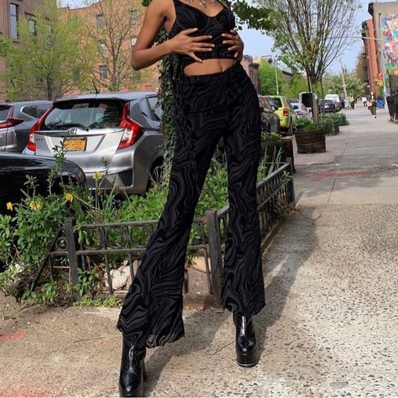 Glassons Pants - ❌ SOLD ❌ Glassons Wavy Mesh & Velvet Flare Pants